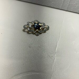 Source Unknown Silver and Gold Brooch with Blue Accent